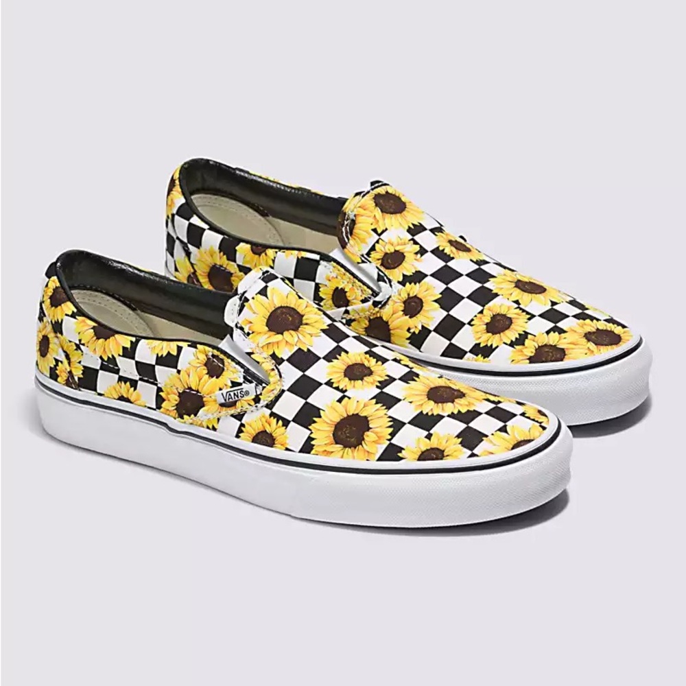 NWT Vans Asher Slip On Sneakers Checkered Sunflower